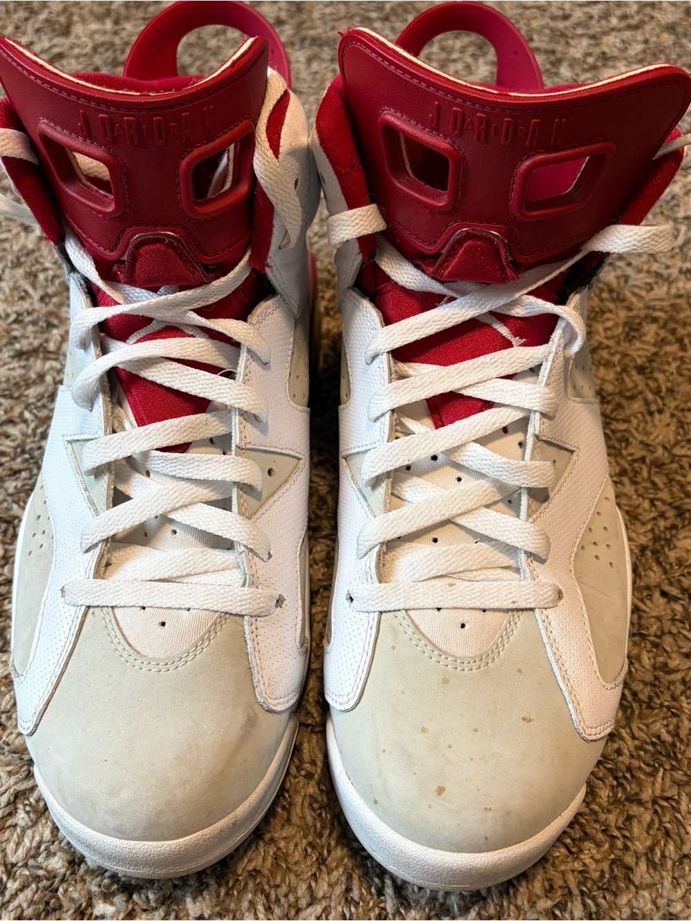 Jordan White and Red Retro High-Top Sneakers